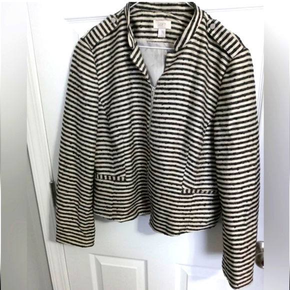 LOFT Jackets & Blazers - Loft Outlet Blazer Jacket Military Academia Mandarin Collar Stripes Size XL